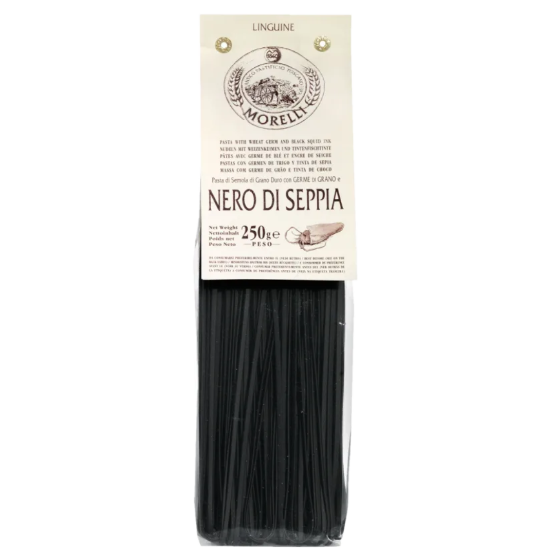 MORELLI TUSCANY FLAVOURED PASTA BLACK SQUID INK LINGUINE 250g